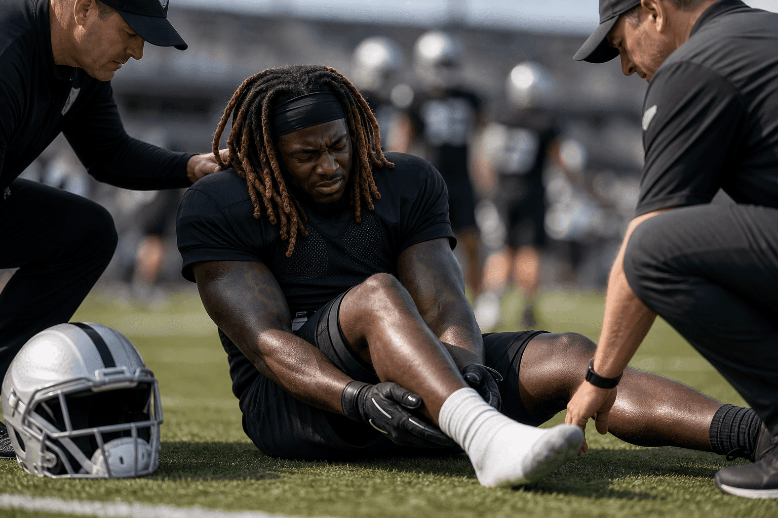 Editorial sports image for Raiders Spin Ashton Jeanty's Sprained Ankle as a Win, But Week 1 is a Mystery