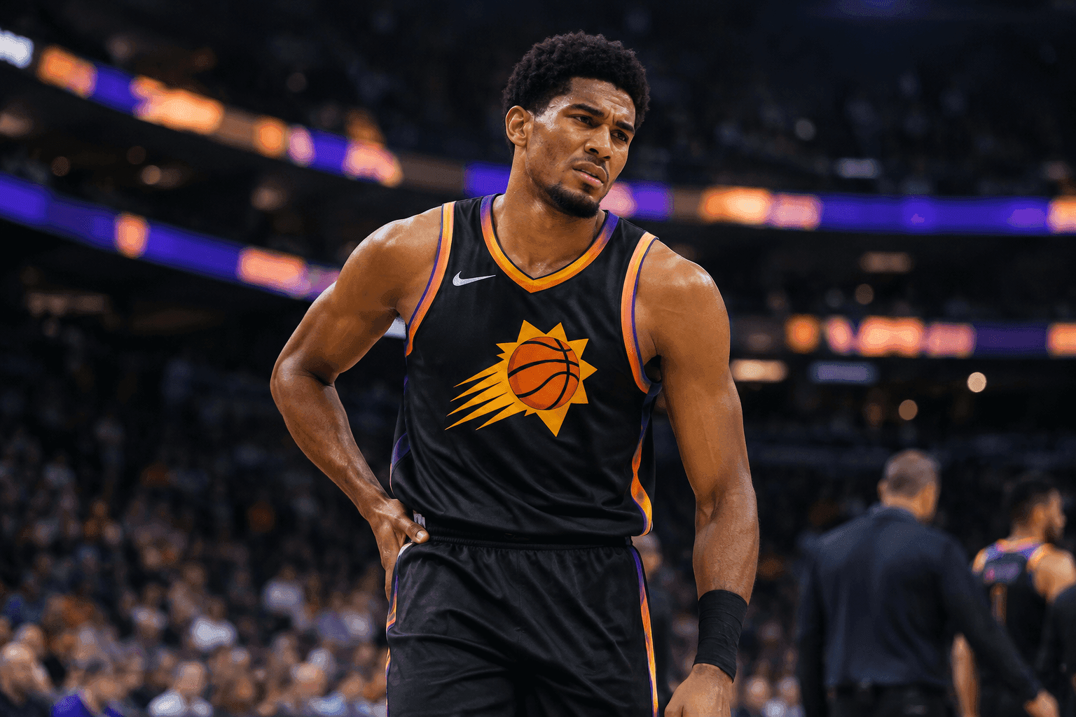 Editorial sports image for Oso Ighodaro Exits Early With Hip Injury, Leaving Suns Frontcourt Scrambling