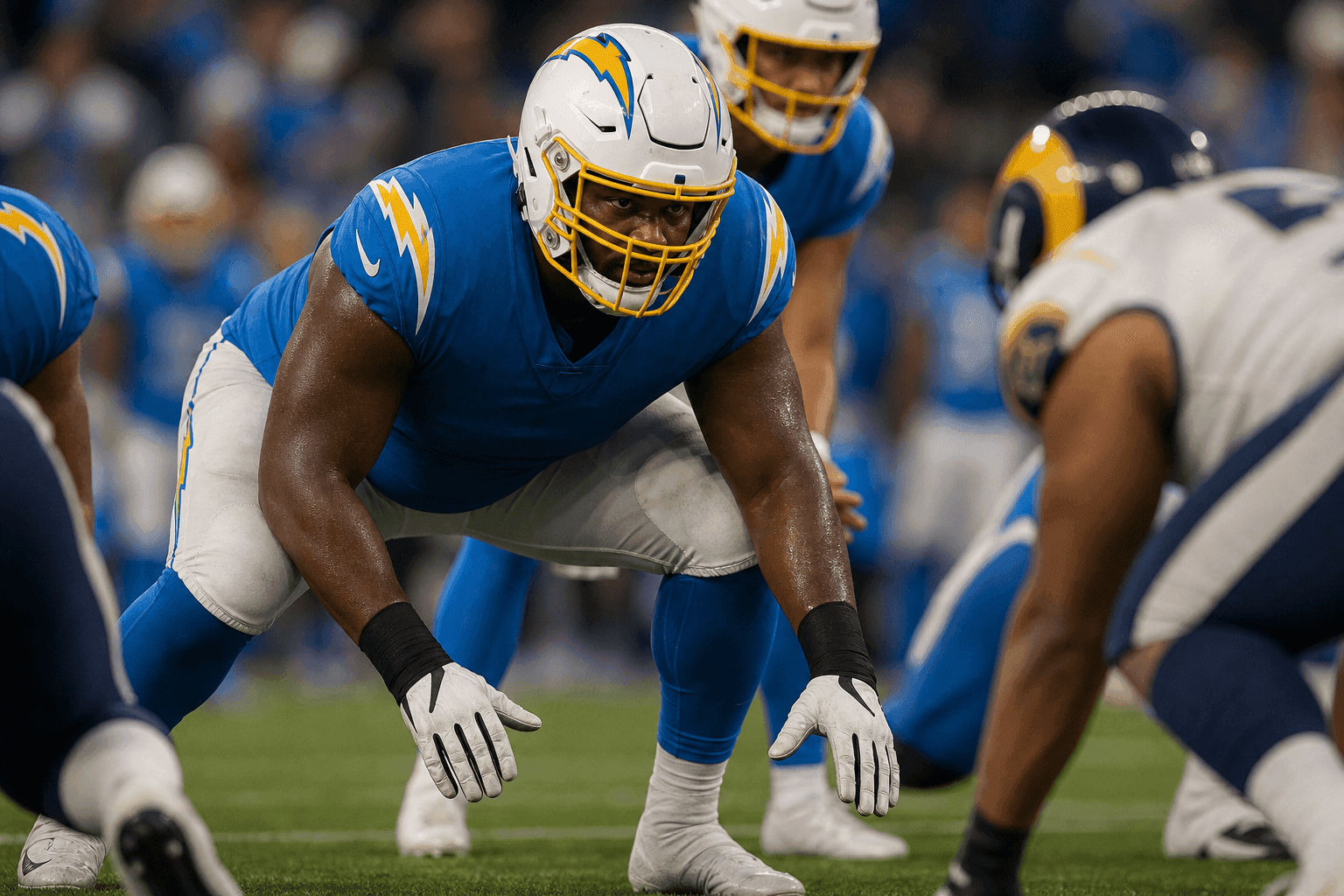 Editorial sports image for Chargers Send Rookie Branson Taylor to IR, Handing Left Guard Job to Kayode Awosika