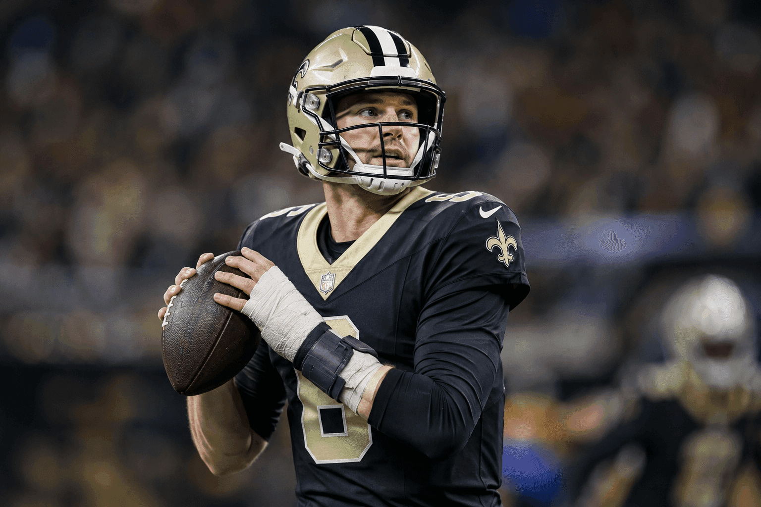 Editorial sports image for Tyler Shough Is Playing Through Two Broken Bones Because NFL Quarterbacks Are Built Different