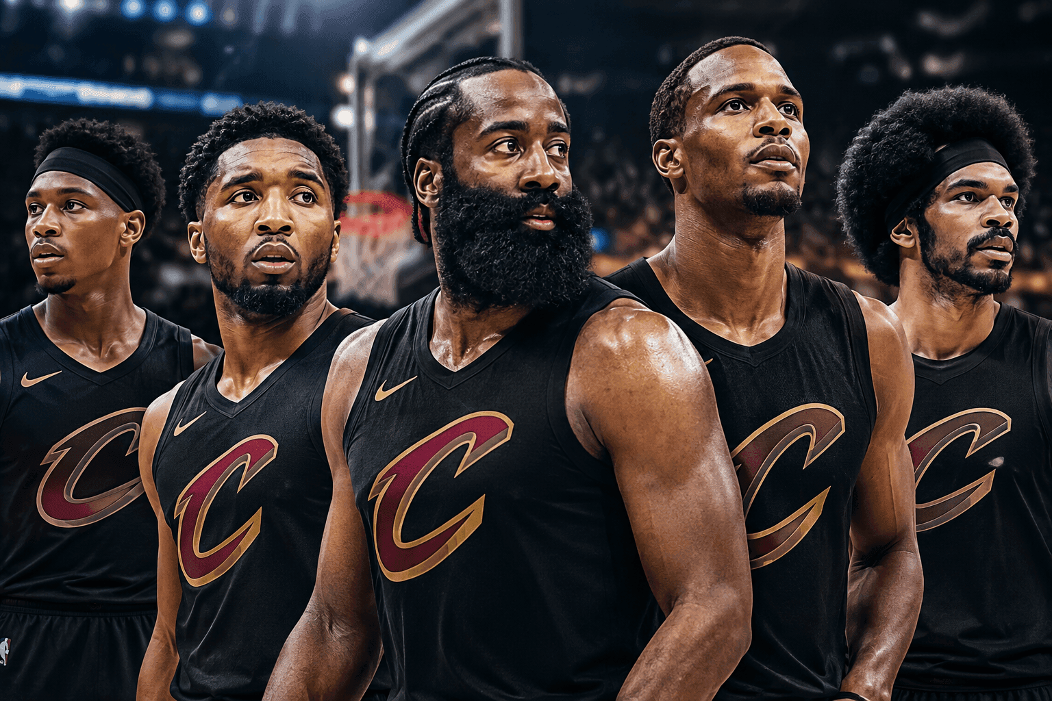 Editorial sports image for Cavs Roll Out a 2K Fever Dream Lineup with Harden and Mitchell