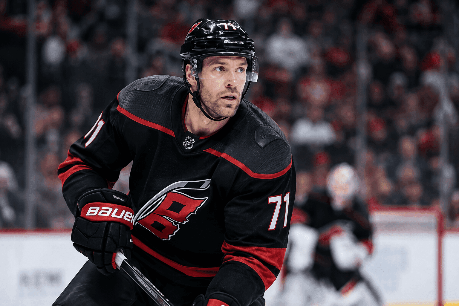 Editorial sports image for Taylor Hall Returns to the Hurricanes Lineup Just in Time for His 1,000th Game Milestone