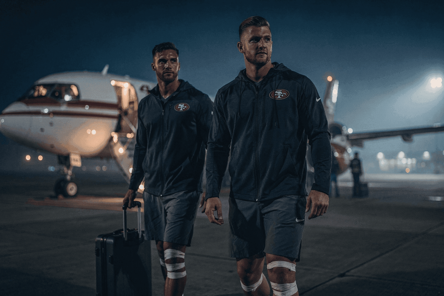 Editorial sports image for George Kittle and Nick Bosa Are Boarding the 49ers' Flight to Australia, Defying Medical Logic
