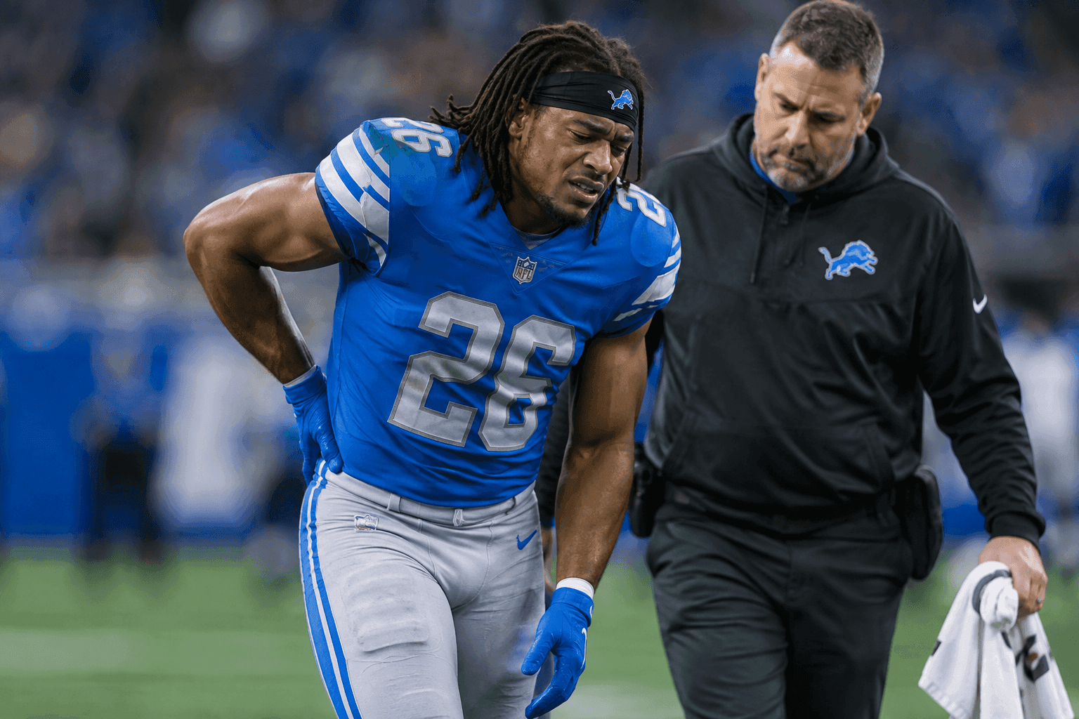 Editorial sports image for Isiah Pacheco's Bizarre Back Surgery Sidelines Him Until December