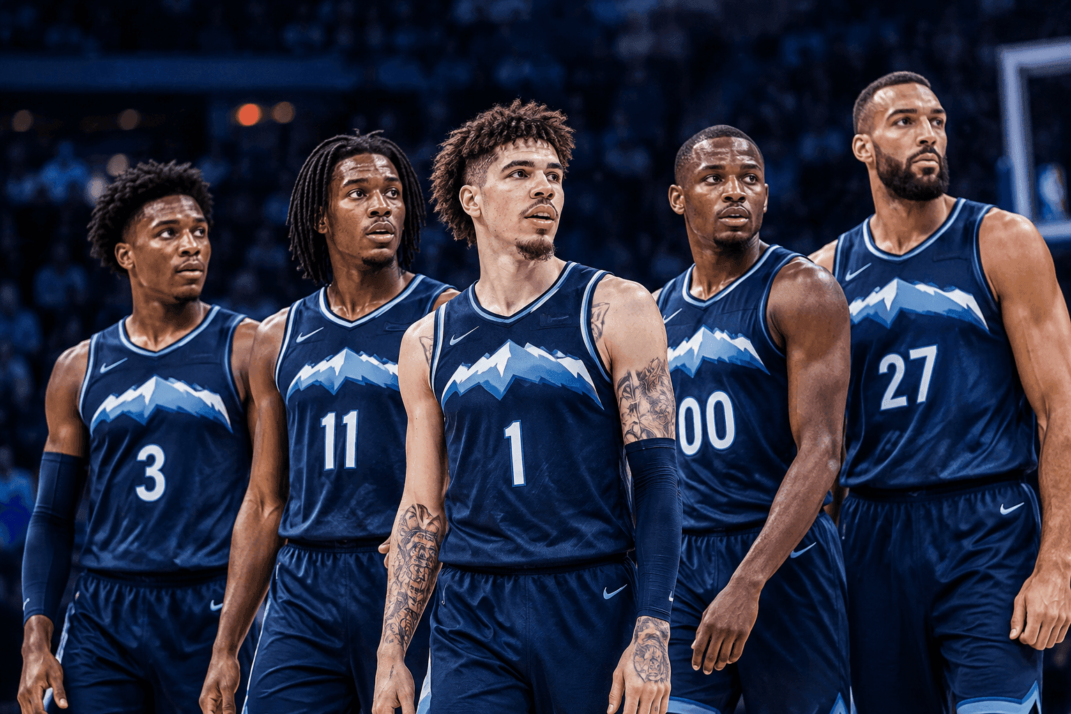 Editorial sports image for Timberwolves Roll Out Chaotic New Starting Lineup Featuring LaMelo Ball and Rudy Gobert