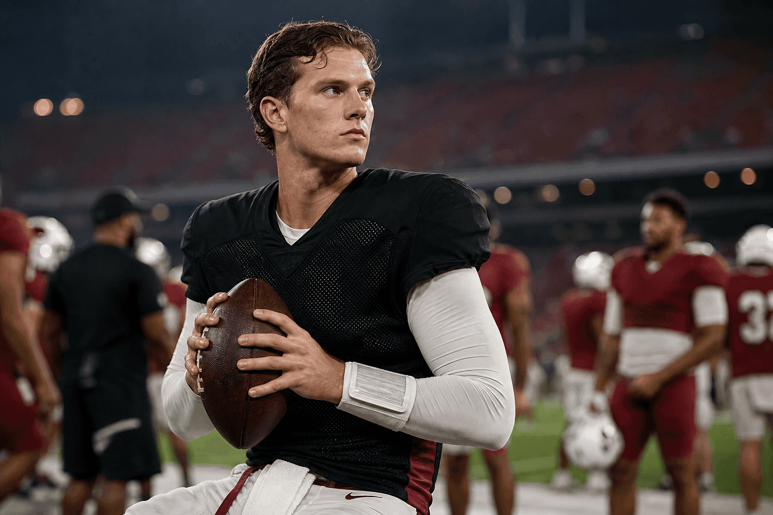 Editorial sports image for Cardinals Wisely Sit Carson Beck After Hall of Fame Game Rib Injury