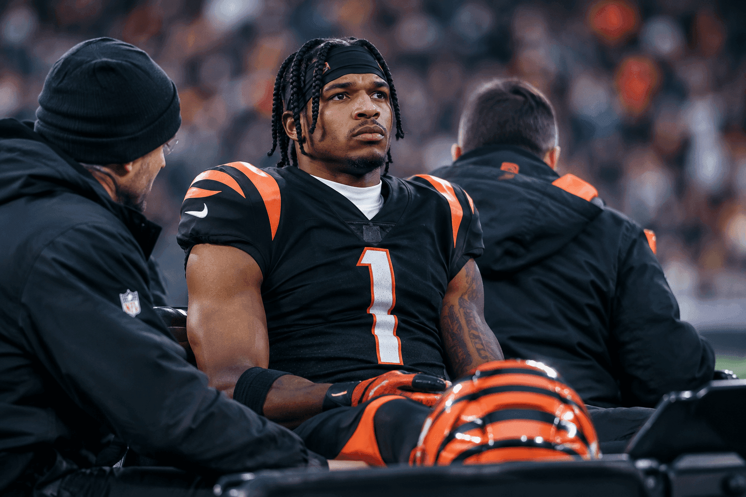 Editorial sports image for Ja'Marr Chase Evaluated for Concussion in Tight Game Against Jaguars
