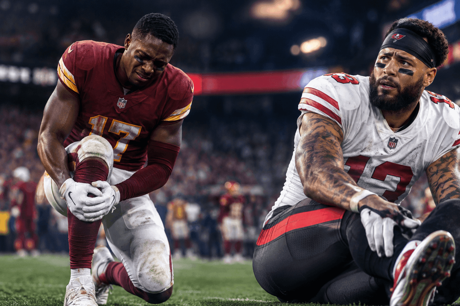 Editorial sports image for Injury Bug Bites Hard: McLaurin Done for Year, Evans Limps Off in 49ers Win