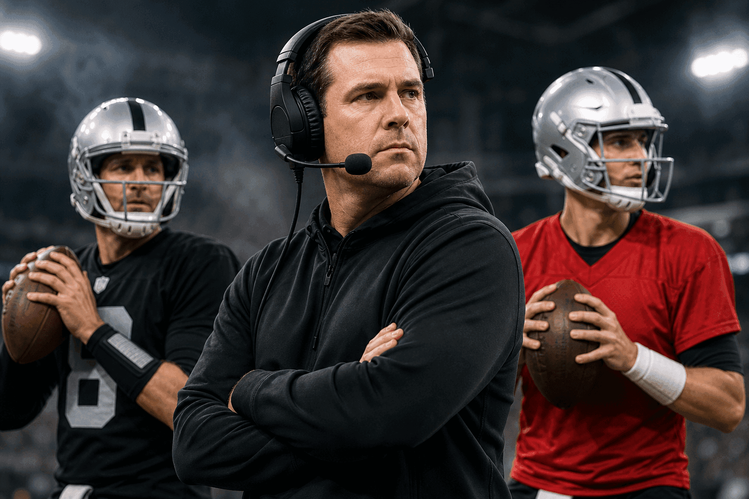 Editorial sports image for Klint Kubiak Is Pretending the Raiders Have a Real QB Competition