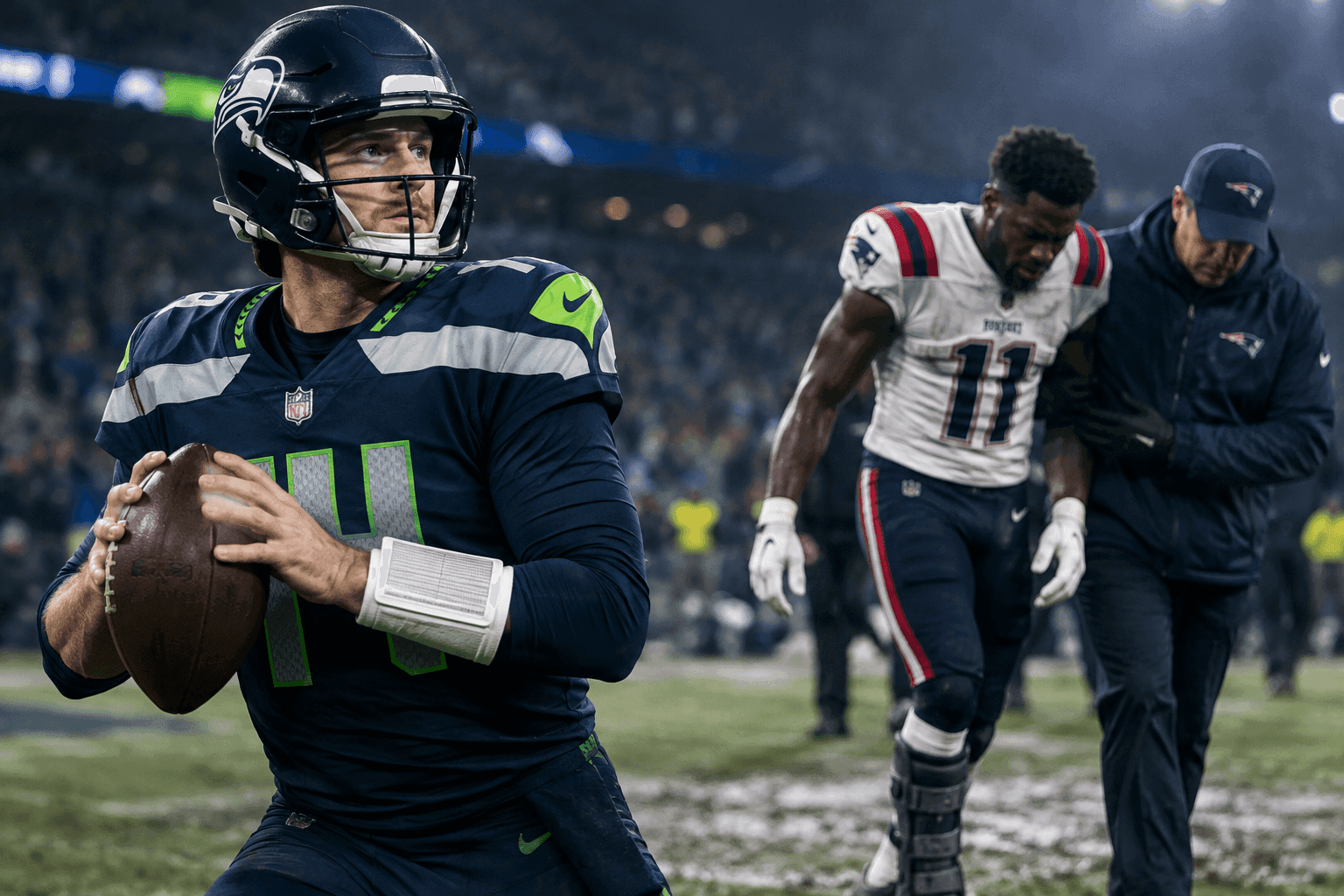 Editorial sports image for AJ Brown Sidelined for a Month While Sam Darnold Dodges a Bullet